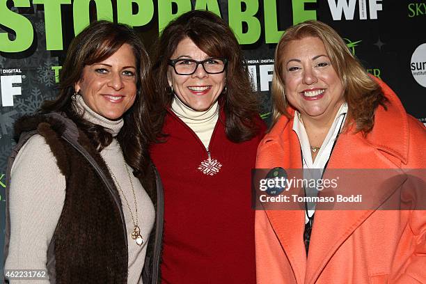 President of WIF Cathy Schulman, Dr. Stacy L. Smith and Chair of the WIF in Park City program Lucy Webb attend the Women In Film Presents Ninth...