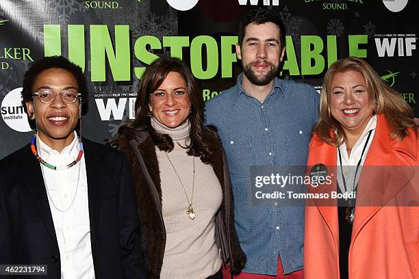 Documentary grant winner Lyric R. Cabral, President of WIF Cathy Schulman, WIF Documentary grant winner David Felix Sutcliffe and Chair of the WIF in...