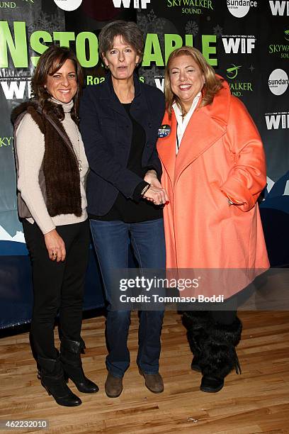President of WIF Cathy Schulman, WIF Grant Winner Louise Osmond and Chair of the WIF in Park City program Lucy Webb attend the Women In Film Presents...