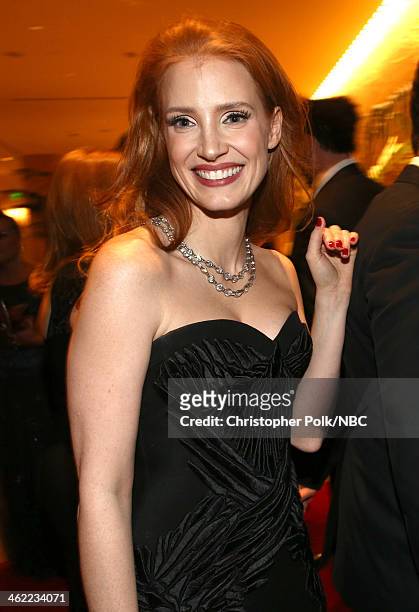 71st ANNUAL GOLDEN GLOBE AWARDS -- Pictured: Actress Jessica Chastain attends Universal, NBC, Focus Features, E! Sponsored by Chrysler Viewing and...