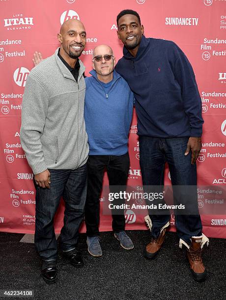 Football player Julian Peterson, filmmaker Peter Gilbert and basketball player Chris Webber attend "Unexpected" Premiere during the 2015 Sundance...