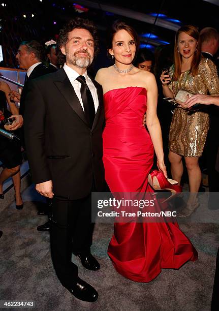 71st ANNUAL GOLDEN GLOBE AWARDS -- Pictured: Composer Jeff Richmond and actress Tina Fey pose during Universal, NBC, Focus Features, E! Sponsored by...