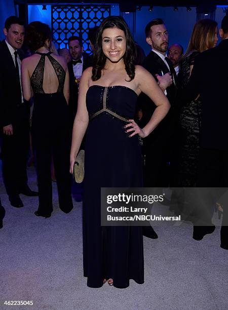 71st ANNUAL GOLDEN GLOBE AWARDS -- Pictured: Actress Dana Gaier poses during Universal, NBC, Focus Features, E! Sponsored by Chrysler Viewing and...