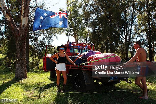 Abby Gudgeon and Robert Gibbs pack their ute and prepare to hit the road after celebrating the Australia Day long weekend at the Tamworth Country...