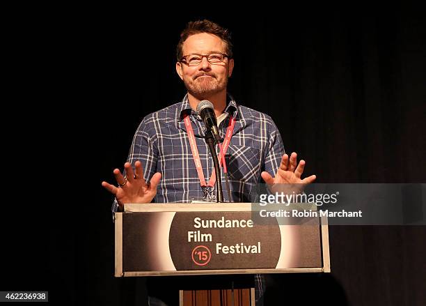 Sundance Film Festival Senior Programmer David Courier speaks onstage at "Dreamcatcher" Premiere during the 2015 Sundance Film Festival at the Yarrow...