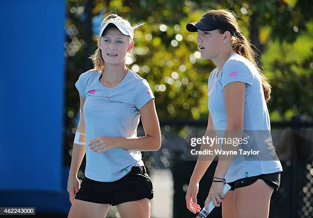Aleksa Cveticanin of Australia, and Kaylah McPhee of Australia in action during the Australian Open 2015 Junior Championships at Melbourne Park on...