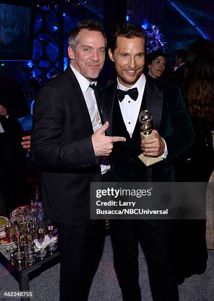 71st ANNUAL GOLDEN GLOBE AWARDS -- Pictured: Director Jean-Marc Vallée and actor Matthew McConaughey pose during Universal, NBC, Focus Features, E!...