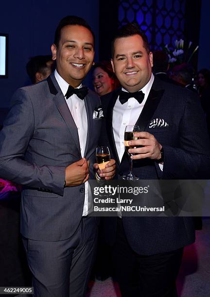 71st ANNUAL GOLDEN GLOBE AWARDS -- Pictured: TV personality Ross Mathews and guest pose during Universal, NBC, Focus Features, E! Sponsored by...