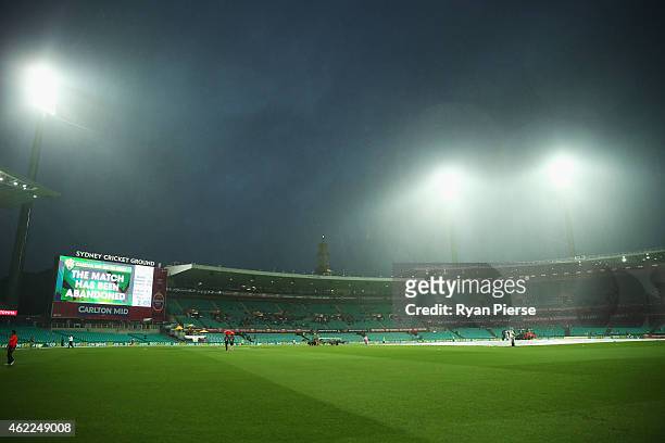 General view after the match was abandoned due to rain during the One Day International match between Australia and India at Sydney Cricket Ground on...