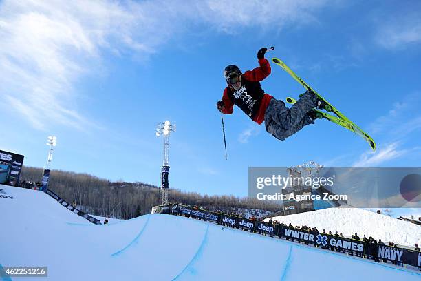 Alex Ferreira takes 3rd place during the Winter X Games Men's Ski Superpipe on January 25, 2015 in Aspen, USA.