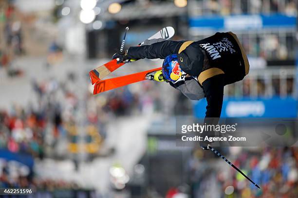 Noah Bowman of Canada competes during the Winter X Games Men's Ski Superpipe on January 25, 2015 in Aspen, USA.