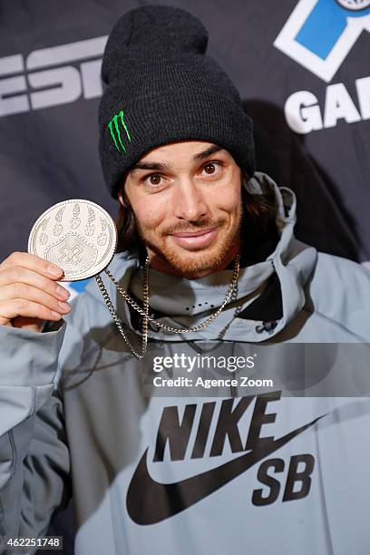 Kevin Rolland of France takes 2nd place during the Winter X Games Men's Ski Superpipe on January 25, 2015 in Aspen, USA.