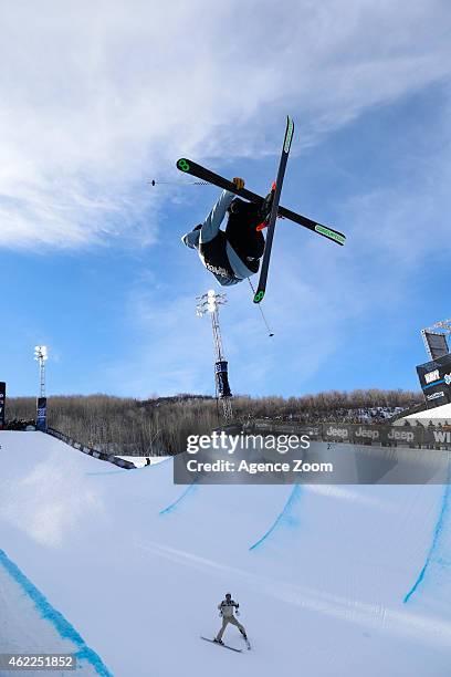 Kevin Rolland of France takes 2nd place during the Winter X Games Men's Ski Superpipe on January 25, 2015 in Aspen, USA.