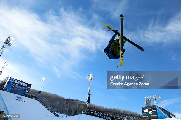 David Wise of the USA competes during the Winter X Games Men's Ski Superpipe on January 25, 2015 in Aspen, USA.