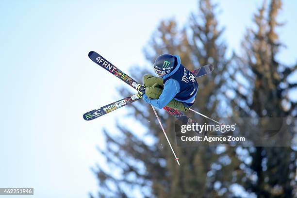 David Wise of the USA competes during the Winter X Games Men's Ski Superpipe on January 25, 2015 in Aspen, USA.