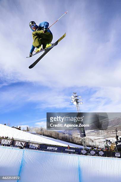 David Wise of the USA competes during the Winter X Games Men's Ski Superpipe on January 25, 2015 in Aspen, USA.
