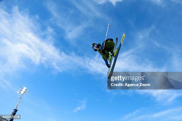 David Wise of the USA competes during the Winter X Games Men's Ski Superpipe on January 25, 2015 in Aspen, USA.