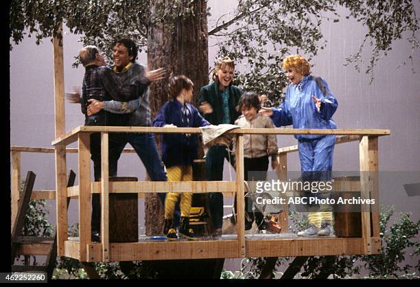 Lucy and Curtis Up a Tree" - Shoot Date: September 30, 1986. L-R: GALE GORDON;LARRY ANDERSON;JENNY LEWIS;ANN DUSENBERRY;PHILIP AMELIO;LUCILLE BALL