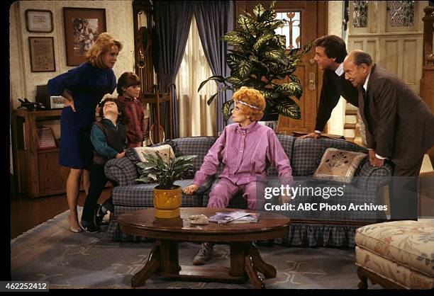 Lucy's Green Thumb" - Airdate: October 15, 1986. L-R: ANN DUSENBERRY;PHILIP AMELIO;JENNY LEWIS;LUCILLE BALL;LARRY ANDERSON;GALE GORDON