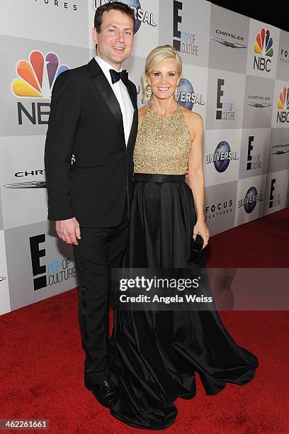 Daniel Allison and actress Monica Potter attend the Universal, NBC, Focus Features, E! sponsored by Chrysler viewing and after party with Gold Meets...