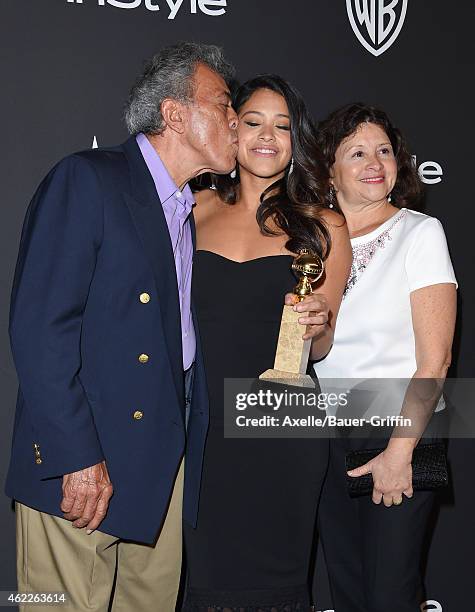 Actress Gina Rodriguez with parents Magali Rodriguez and Genaro Rodriguez arrive at the 16th Annual InStyle and Warner Bros. Golden Globe After-Party...