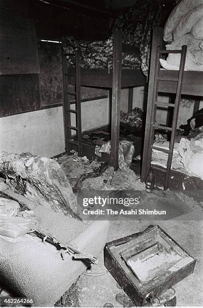 The internal view of the Asama Sanso holiday lodge where the United Red Army took a hostage and was sieged by police photographed on March 4, 1972 in...