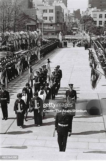 The Tokyo Metropolitan Police holds a memorial service for the policemen who died on duty during the Asama Sanso Incident at Tsukiji Honganji on...