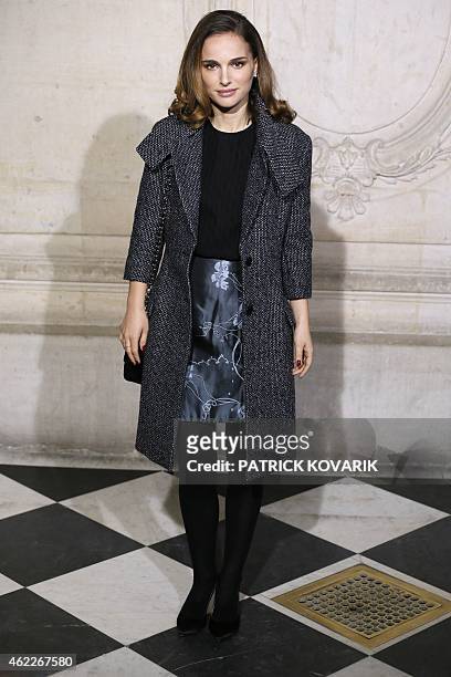 Actress Natalie Portman poses prior to attend Christian Dior 2015 Haute Couture Spring-Summer collection fashion show on January 26, 2015 in Paris....
