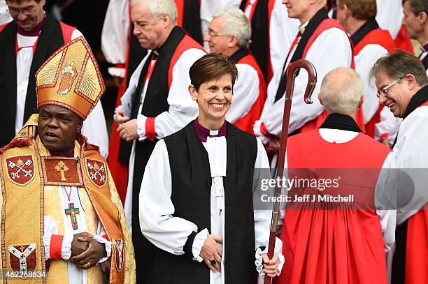 The Reverend Libby Lane smiles as she stands next to the Archbishop of York, Dr John Sentamu outside York Minster after she was consecrated as the...