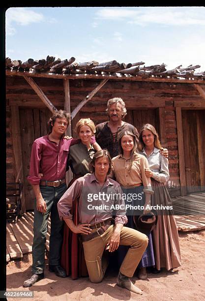 The Macahans" - Airdate: January 19, 1976. L-R: WILLIAM KIRBY CULLEN;EVA MARIE SAINT;BRUCE BOXLEITNER;JAMES ARNESS;VICKI SCHRECK;KATHRYN HOLCOMB