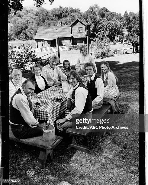 The Macahans" - Airdate: January 19, 1976. L-R: FRANK FERGUSON;RICHARD KILEY;ANN DORAN;JAMES ARNESS;VICKI SCHRECK;BRUCE BOXLEITNER;EVA MARIE...