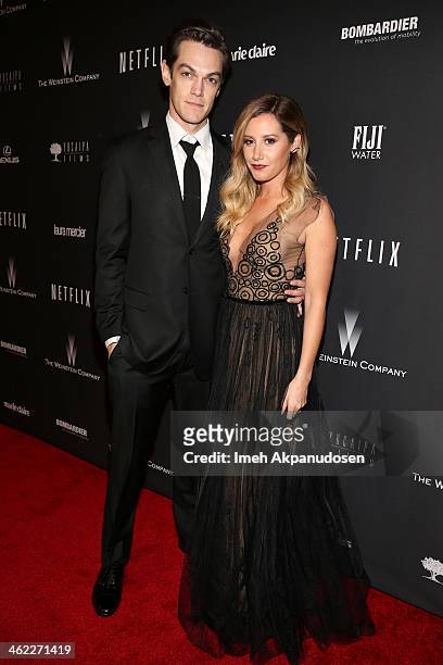 Musician Christopher French and actress Ashley Tisdale attend The Weinstein Company & Netflix's 2014 Golden Globes After Party presented by...