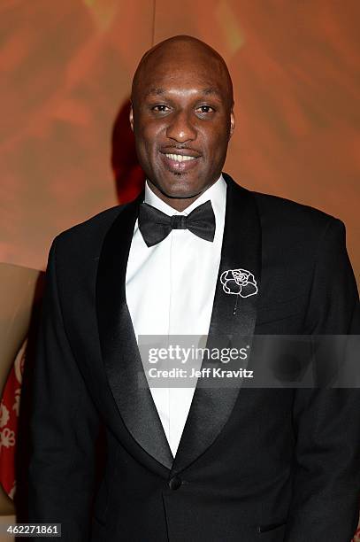 Professional basketball player Lamar Odom attends HBO's Official Golden Globe Awards After Party at The Beverly Hilton Hotel on January 12, 2014 in...