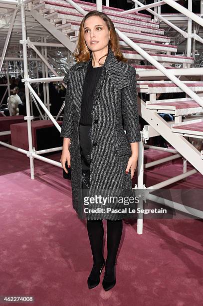 Actress Natalie Portman attends the Christian Dior show as part of Paris Fashion Week Haute Couture Spring/Summer 2015 on January 26, 2015 in Paris,...
