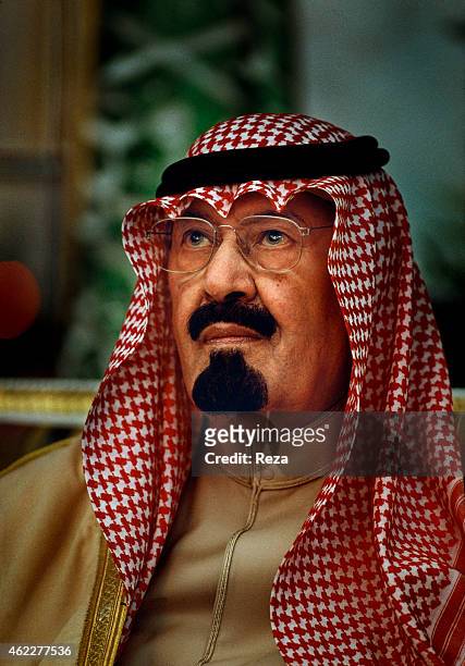 Abdullah bin Abdulaziz Al Saud, then prince and later King of Saudi Arabia, during the "majlis," a weekly meeting in December 2002 where citizens can...