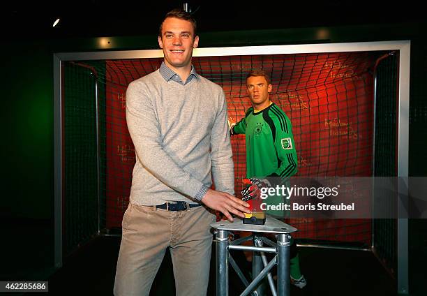 Goalkeeper Manuel Neuer of Germany unveils his wax figure at Madame Tussauds on January 26, 2015 in Berlin, Germany.