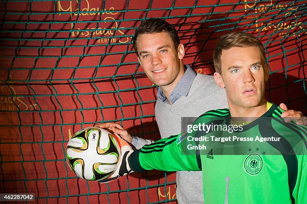 Manuel Neuer attends the exhibition of his wax figure at Madame Tussauds on January 26, 2015 in Berlin, Germany.