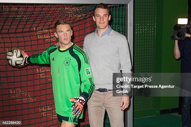 Manuel Neuer attends the exhibition of his wax figure at Madame Tussauds on January 26, 2015 in Berlin, Germany.