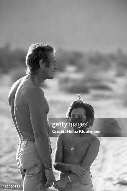 Portrait of celebrity actor Steve McQueen with his son, Chad McQueen, during photo shoot in the Mojave Desert. Palm Springs, CA 6/13/1971 CREDIT:...