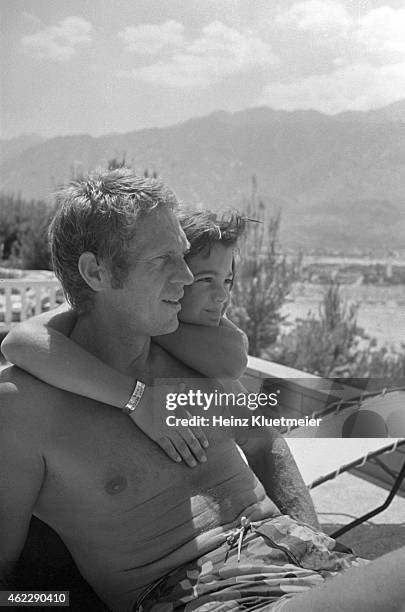 Portrait of celebrity actor Steve McQueen with his son, Chad McQueen, during photo shoot in the Mojave Desert. Palm Springs, CA 6/13/1971 CREDIT:...
