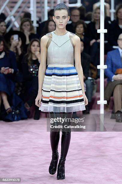 Model walks the runway at the Christian Dior Spring Summer 2015 fashion show during Paris Haute Couture Fashion Week on January 26, 2015 in Paris,...