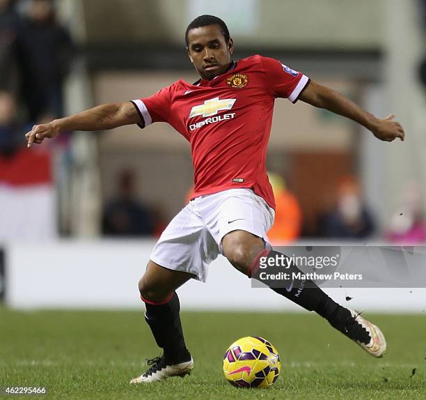 Anderson of Manchester United U21s in action during the Barclays U21 Premier League match between Manchester United and Liverpool at Leigh Sports...