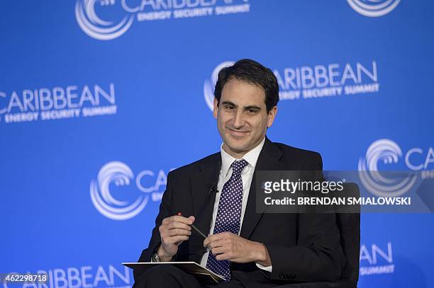 Colombian Minister of Mines and Energy, Tomas Gonzalez, listens during a panel discussion at the the Caribbean Energy Security Summit at the US...