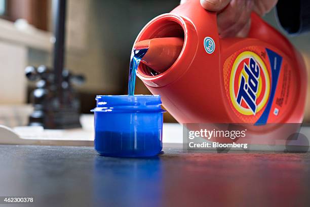 Procter & Gamble Co. Tide brand detergent is arranged for a photograph in Tiskilwa, Illinois, U.S., on Wednesday, Jan. 21, 2015. Procter & Gamble Co....