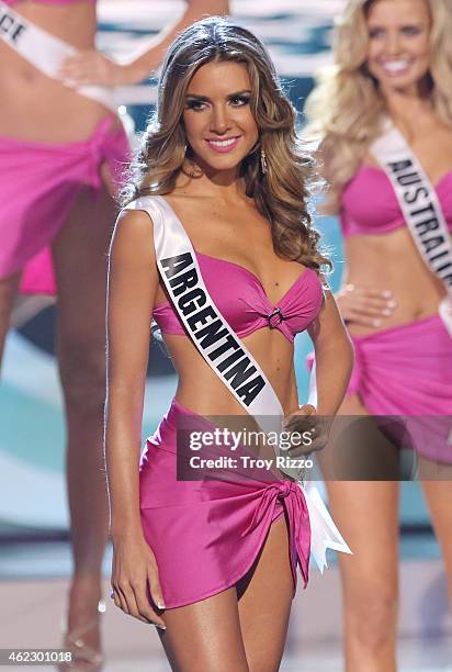 Valentina Ferrer is seen on stage during The 63rd Annual Miss Universe Pageant at Florida International University on January 25, 2015 in Miami,...