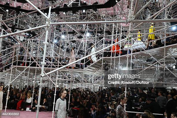 Model walks the runway during the Christian Dior show as part of Paris Fashion Week Haute Couture Spring/Summer 2015 on January 26, 2015 in Paris,...