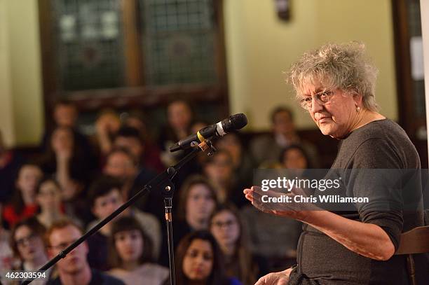 Germaine Greer speaks to students at The Cambridge Union on January 26, 2015 in Cambridge, Cambridgeshire.