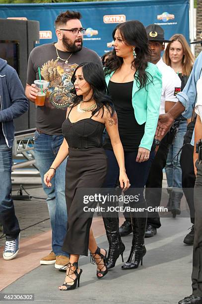 JWoww and Snooki are seen at 'Extra' on January 26, 2015 in Los Angeles, California.