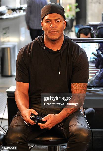 Football star Julius Thomas plays Call of Duty: Advanced Warfare at Microsoft Loft on January 26, 2015 in San Francisco, California.