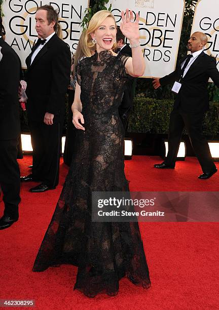 Cate Blanchett arrives at the 71st Annual Golden Globe Awards at The Beverly Hilton Hotel on January 12, 2014 in Beverly Hills, California.